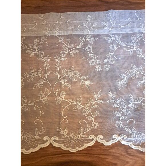 Ivory Lace Valance Textured Vines Flowers Coquette Cottage Country 53x17 - Picture 2 of 4